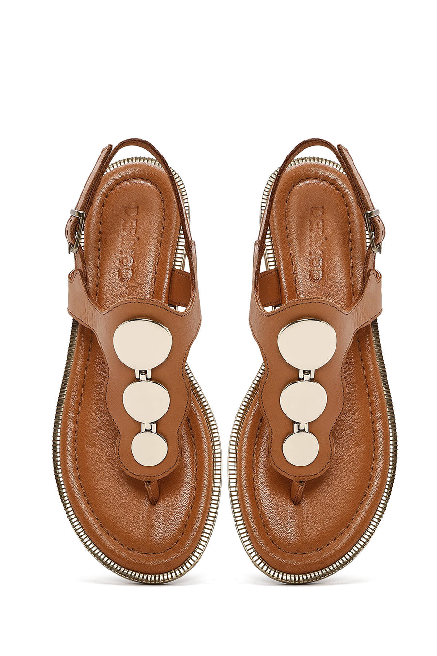 Women's Tan Flip Flops Leather Sandals
