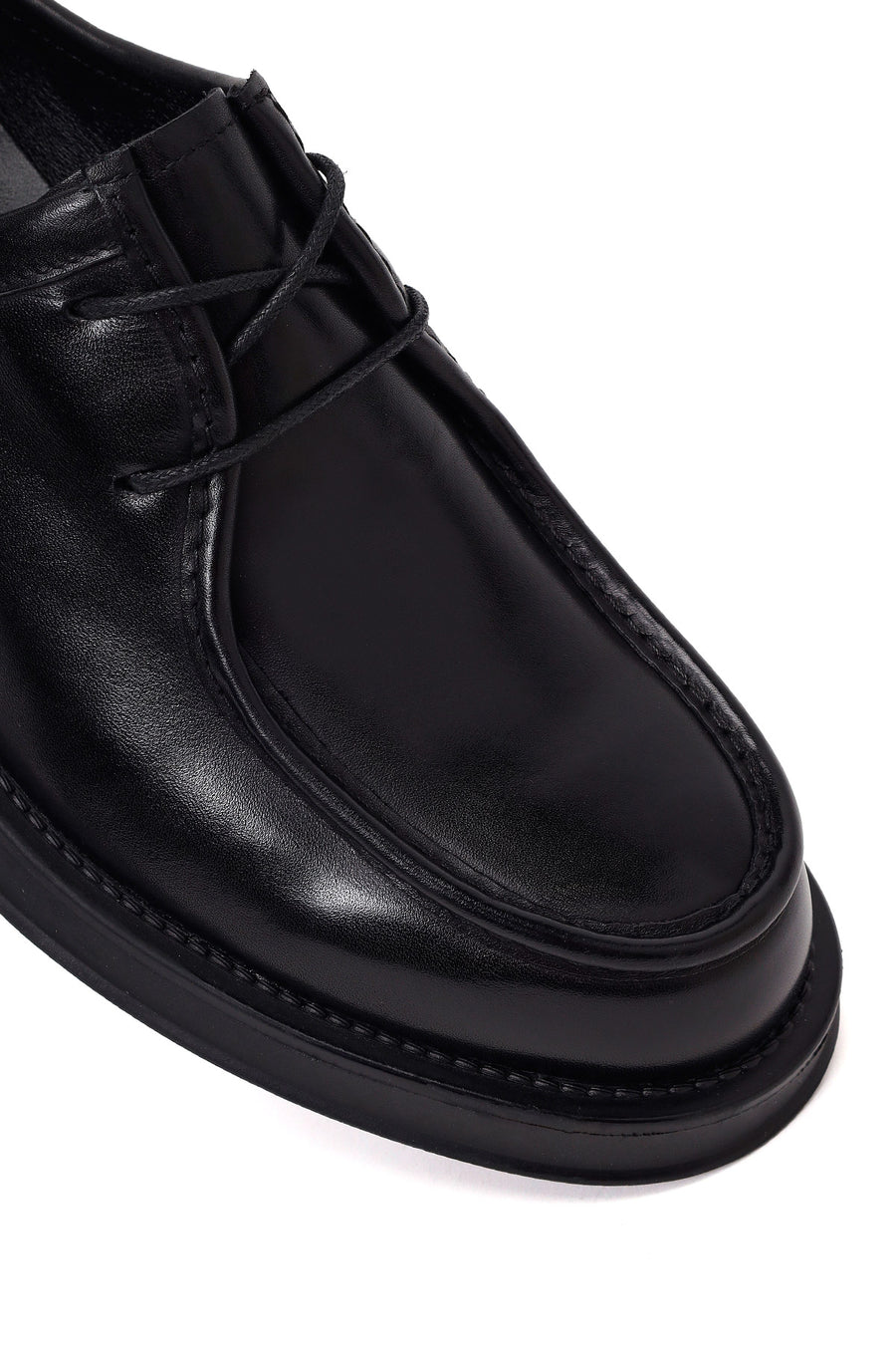 Male Black Lace-Up Thick-Soled Leather Casual Shoes