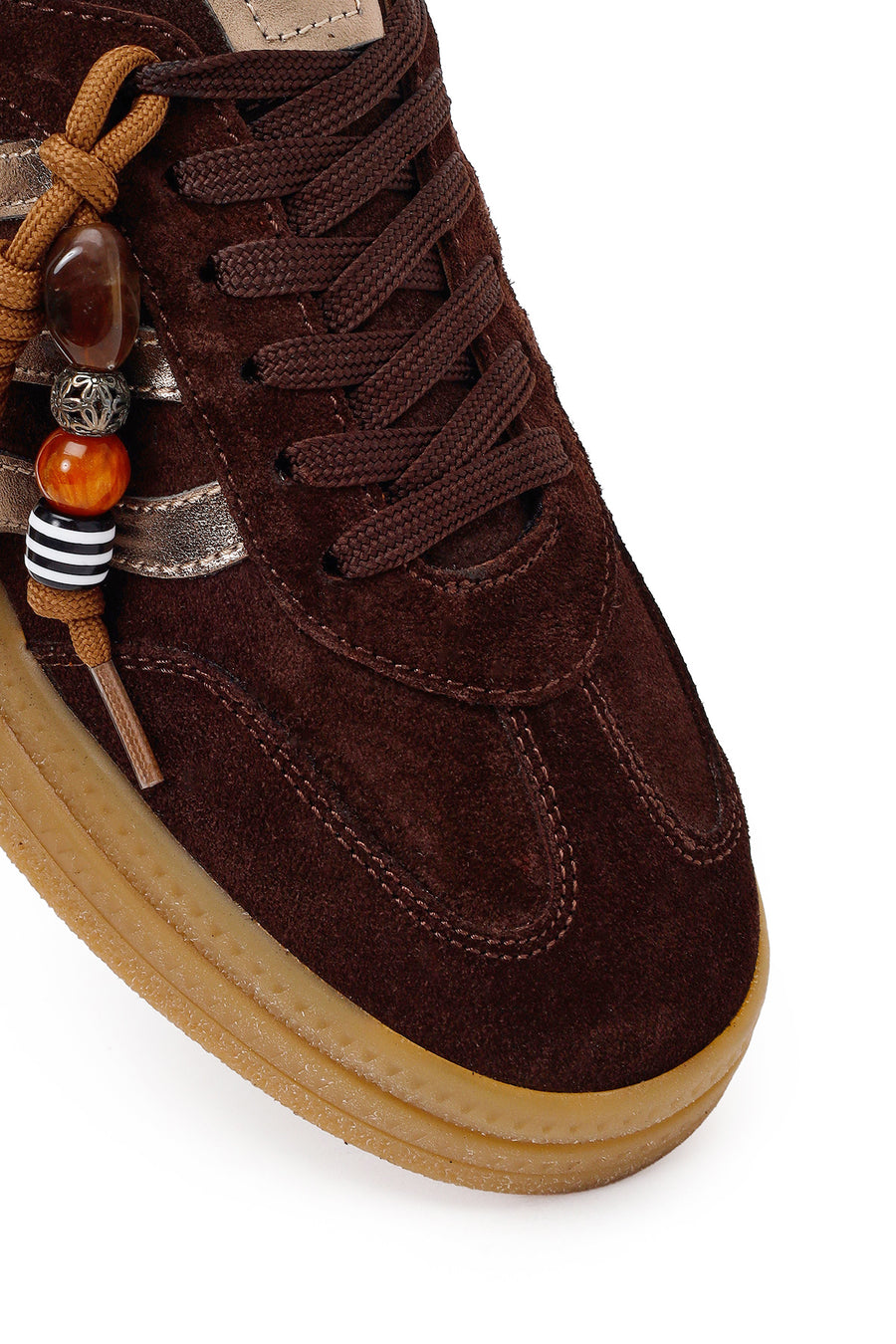 Kadın Kahverengi Bağcıklı Charmlı Süet Deri Sneaker