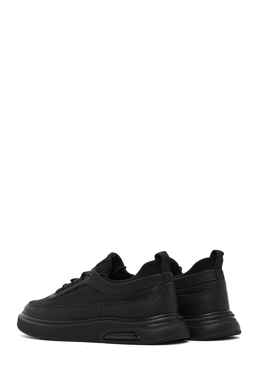 Men's Black Lace-Up Thick-Soled Leather Sneaker