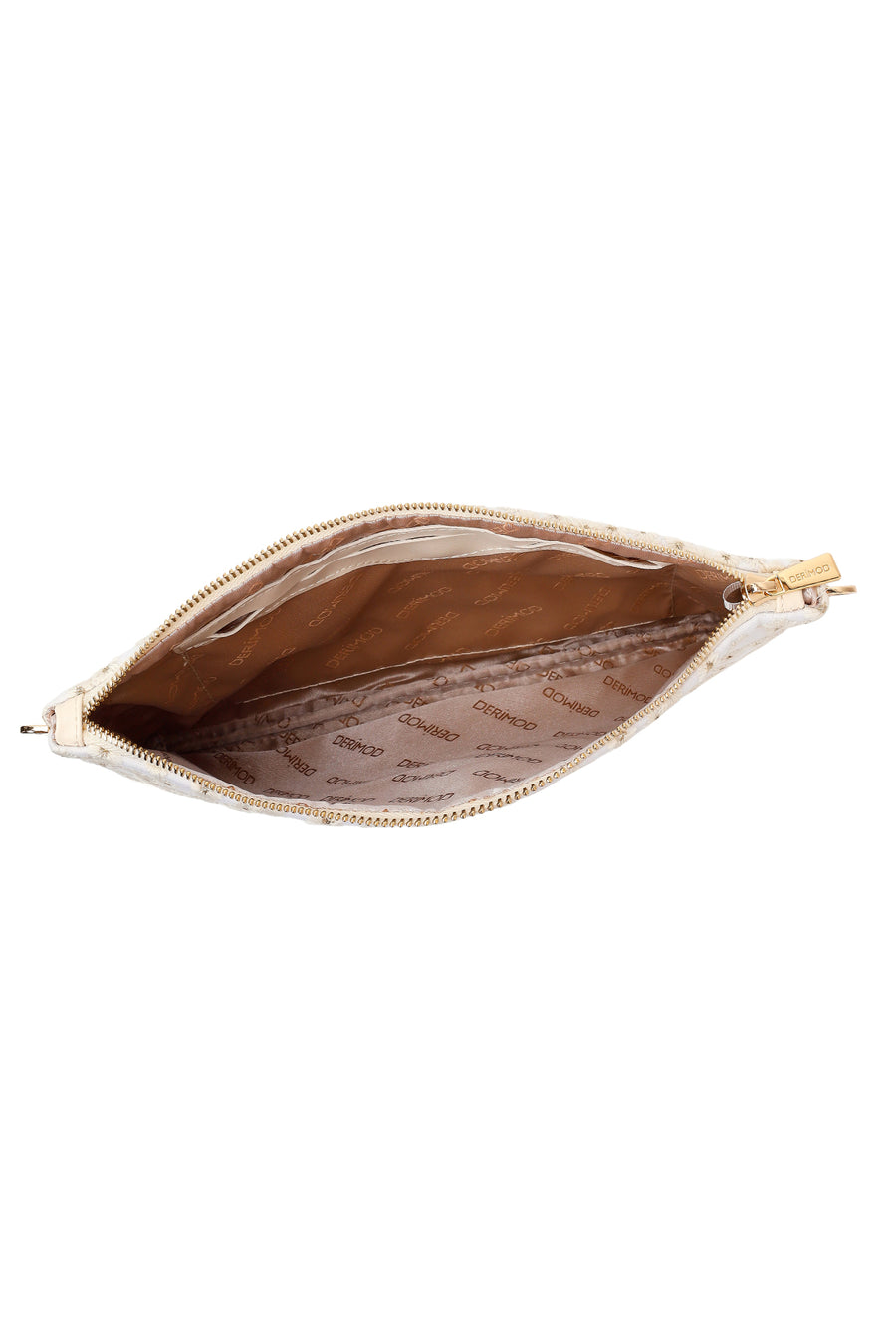 Woman Beige Long Chain Strap Patterned Clutch Bag