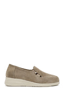 Women's Beige Wedge Heel Suede Leather Comfort Loafer | Derimod