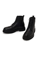 Male Black Lace-up Zip Closure Leather Casual Boots | Derimod