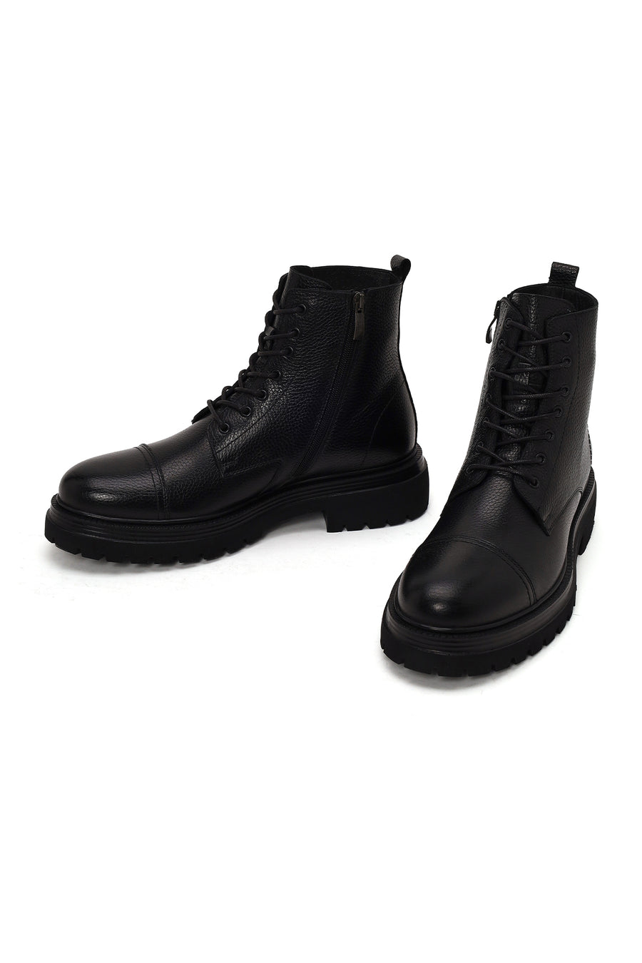 Male Black Lace-up Zip Closure Leather Casual Boots