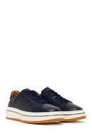 Men's Navy Blue Lace-up Thick-Sole Leather Sneaker | Derimod
