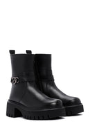 Women's Black Thick Soled Zippered Casual Leather Boots | Derimod