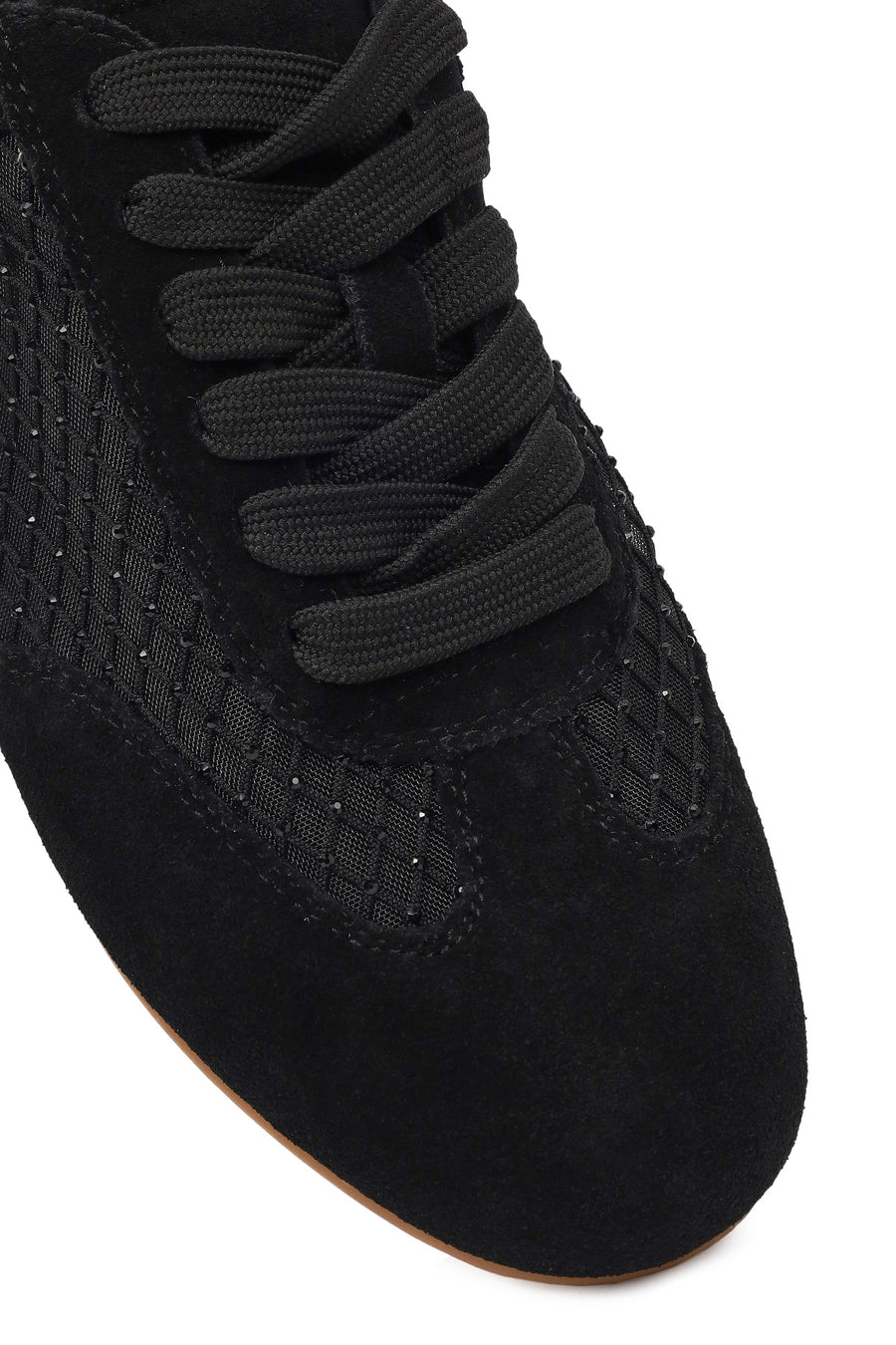 Women's Black Lace-Up Rhinestone Suede Leather Sneaker