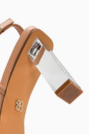 Kadın Bej Bilekten Tokalı Kalın Topuklu Kumaş Sandalet | Derimod