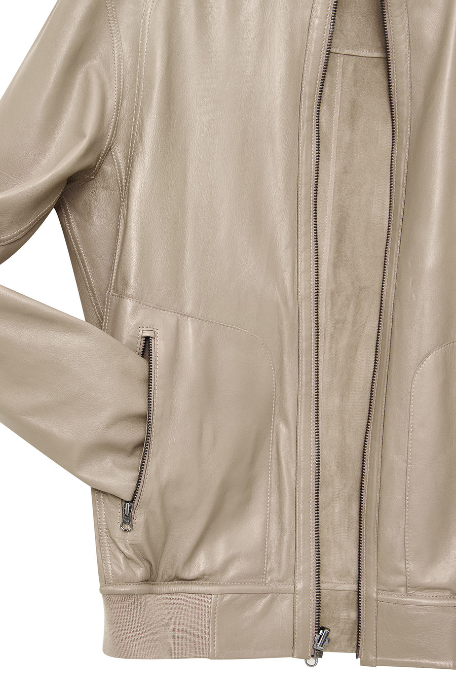 Suarez Men's Beige Mandarin Collar Suede Leather Jacket