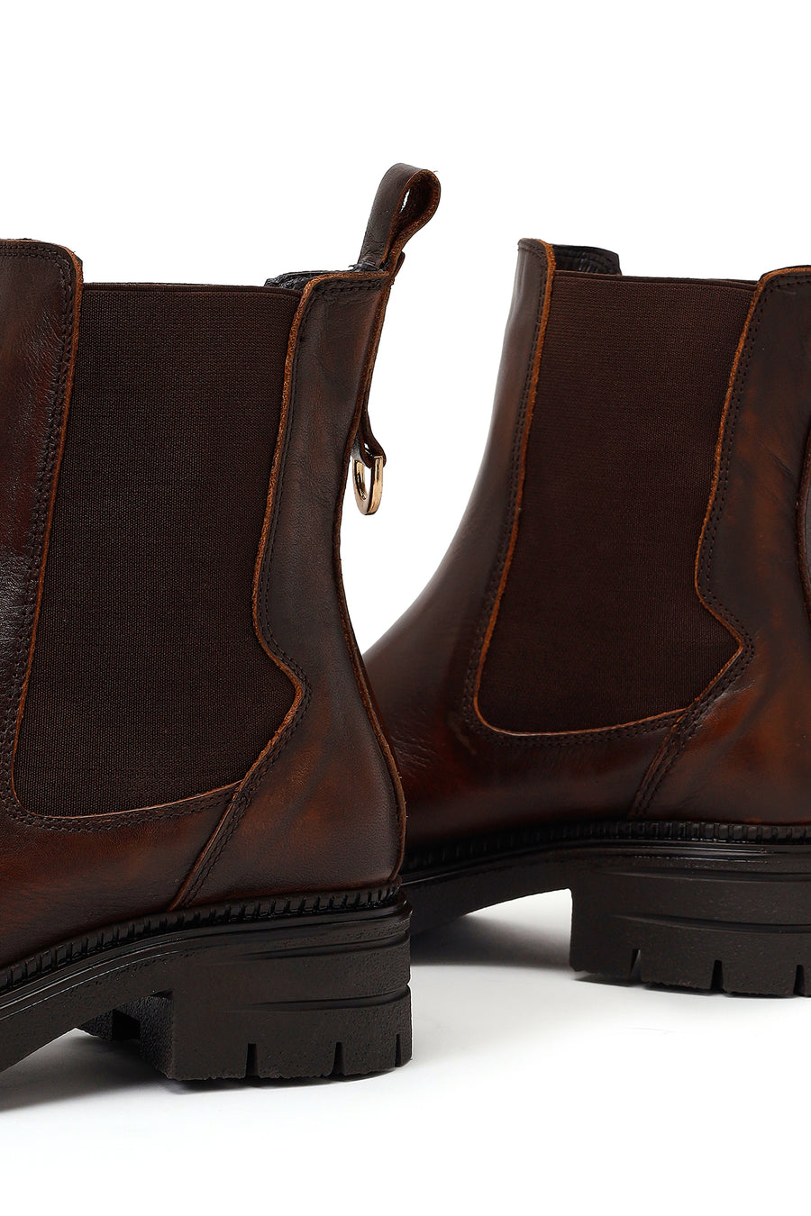 Woman Brown Thick-Soled Leather Chelsea Boots