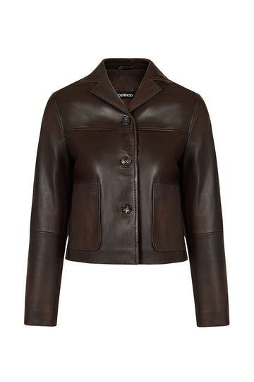 Jill Woman Brown Short Leather Jacket 26WGD5298VD | Derimod