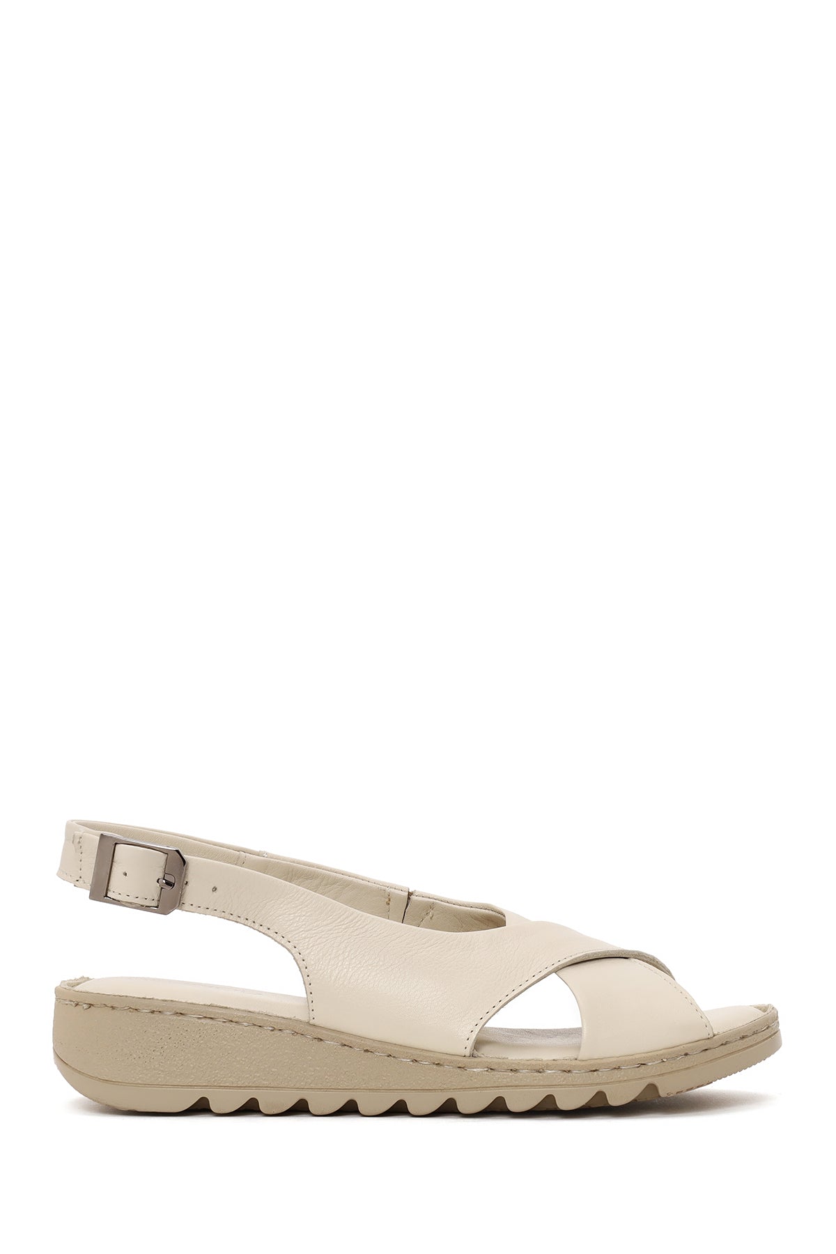 Woman Cream Buckled Comfort Leather Sandal 26SFD411618 | Derimod