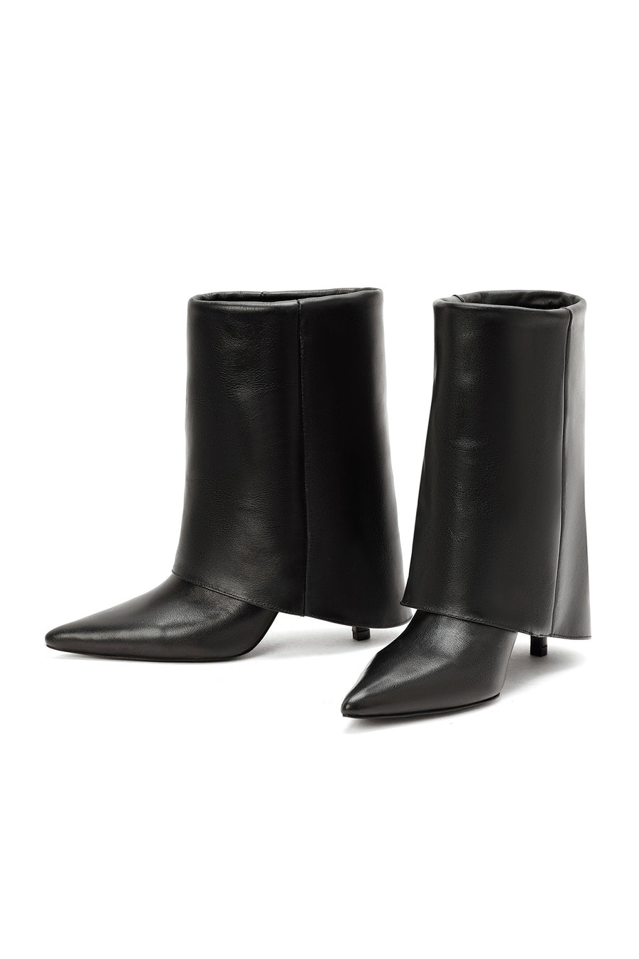Women's Black Thin Heeled Leather Boots