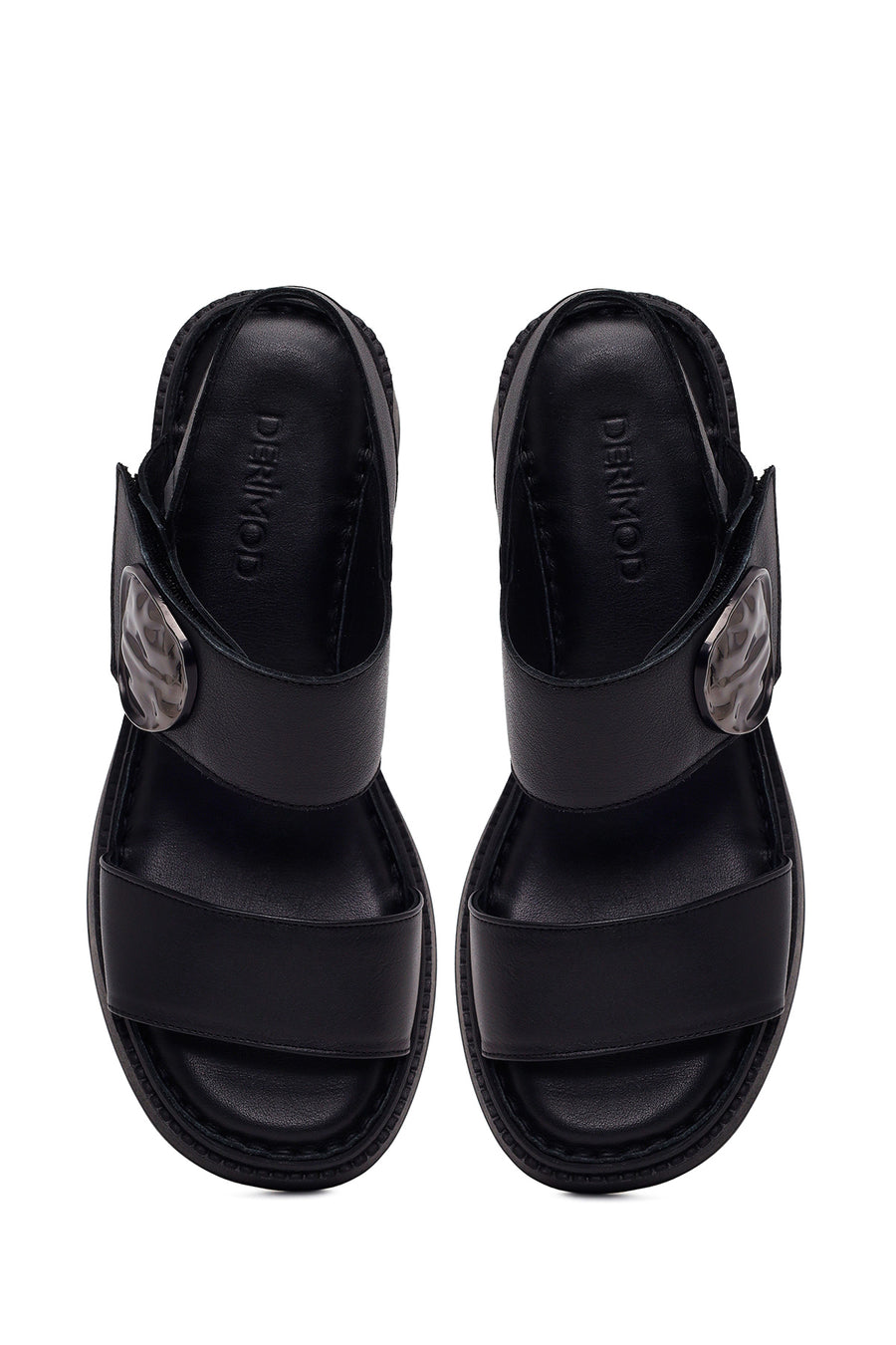 Women’s Black Strappy Wedge Leather Comfort Sandals