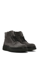 Men's Gray Thick Soled Laced Suede Leather Boots | Derimod