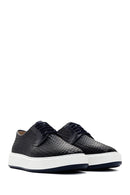 Men's Navy Blue Lace-Up Knitted Leather Casual Shoes | Derimod