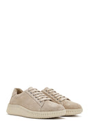 Women's Beige Lace-Up Chunky Sole Suede Leather Sneakers | Derimod