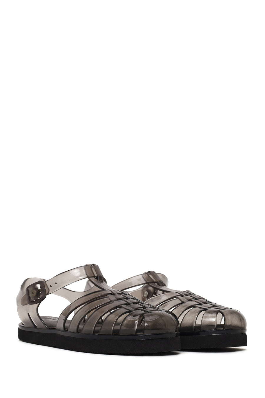 Woman Black Buckled Jelly Transparent Sandal