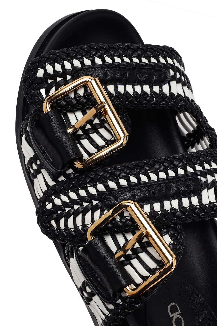 Woman Black Double-Buckle Braided Slipper