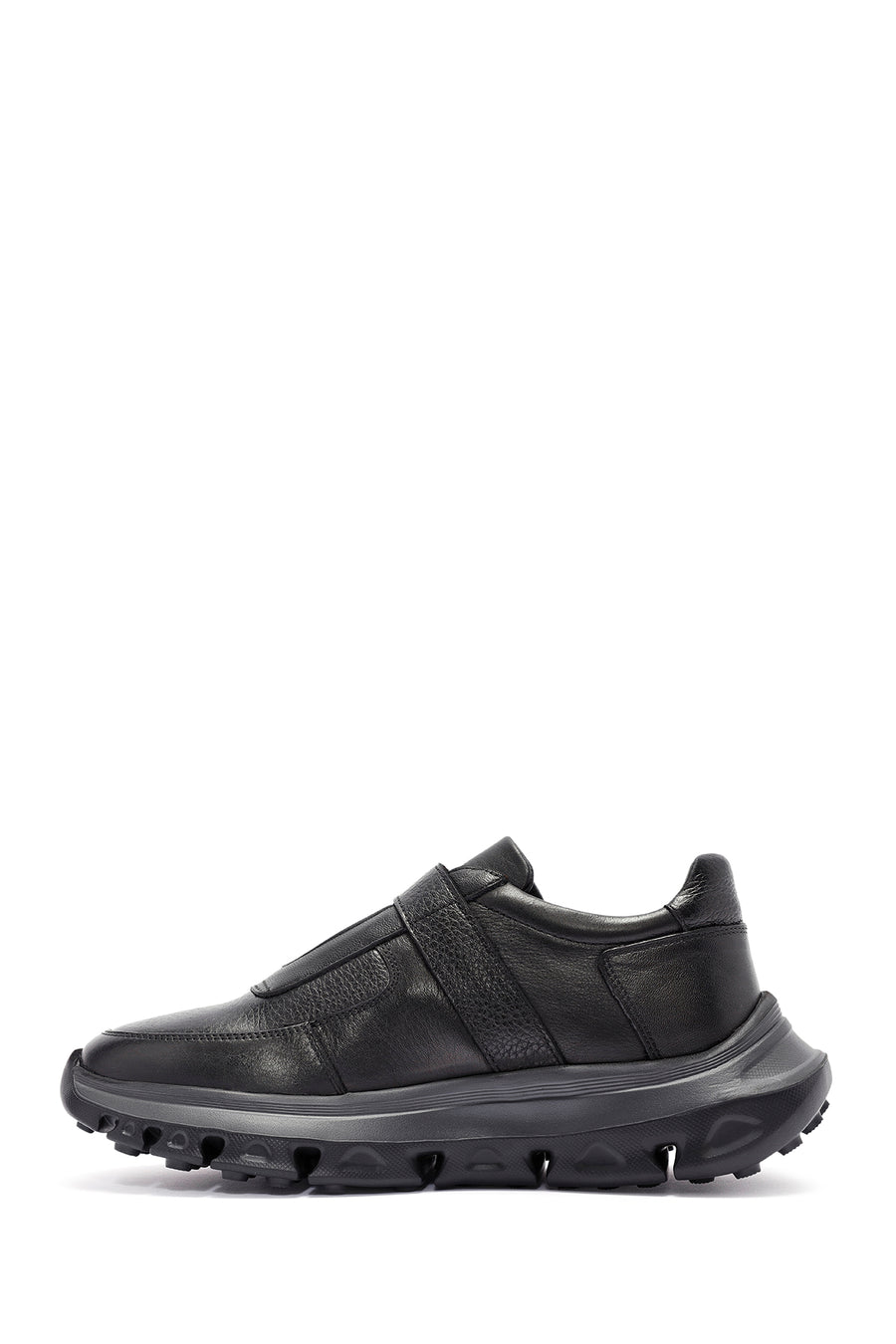 Men's Black Leather Strap Sneakers