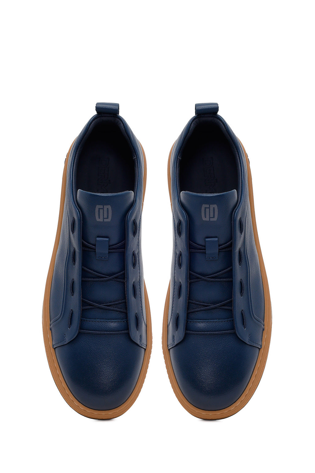 Erkek Lacivert Bağcıklı Deri Sneaker