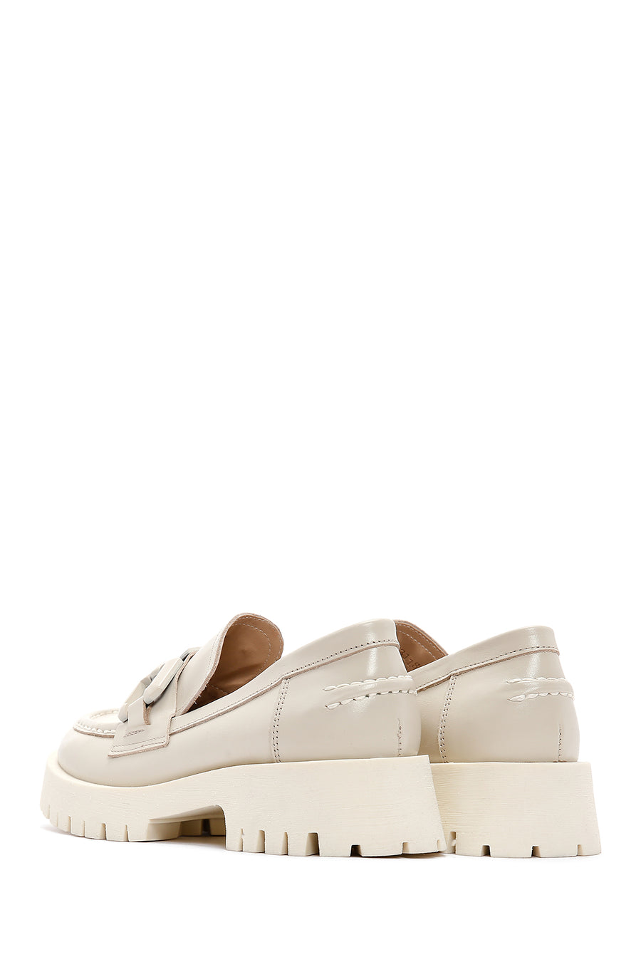 Kadın Krem Deri Maskülen Loafer