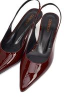 Women's Burgundy Open Back Short Thin Heel Patent Leather Shoes | Derimod