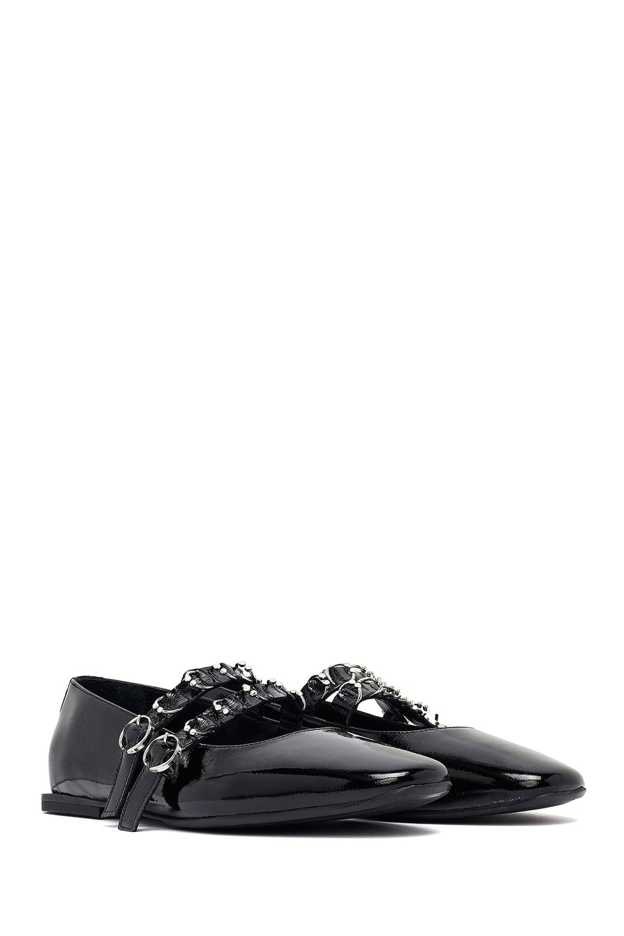 Woman Black Buckled Patent Leather Leather Babet