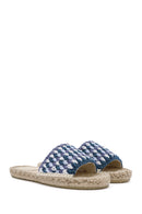 Women's Blue Straw Sole Knitted Espadrille Slippers | Derimod