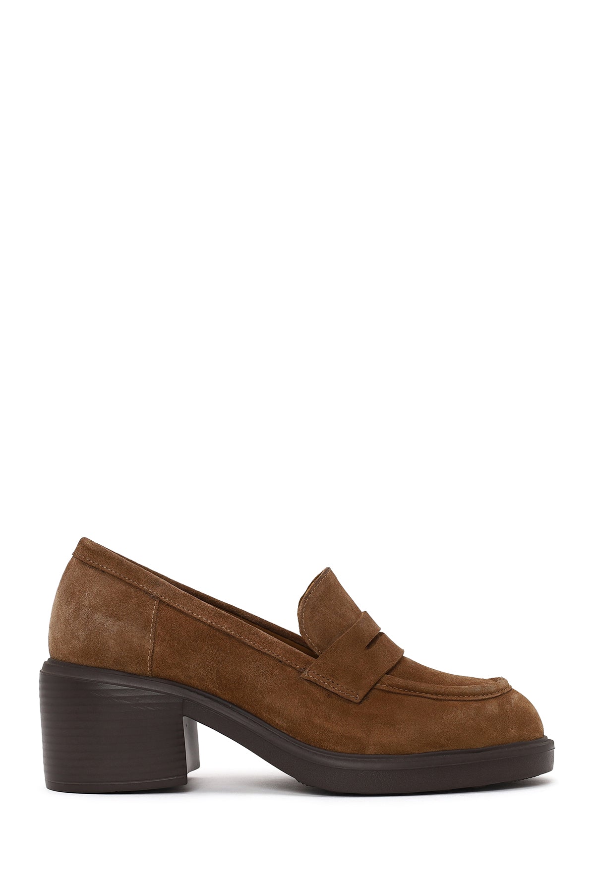 Woman Tan Chunky-Heel Suede Loafer AF220010DS | Derimod