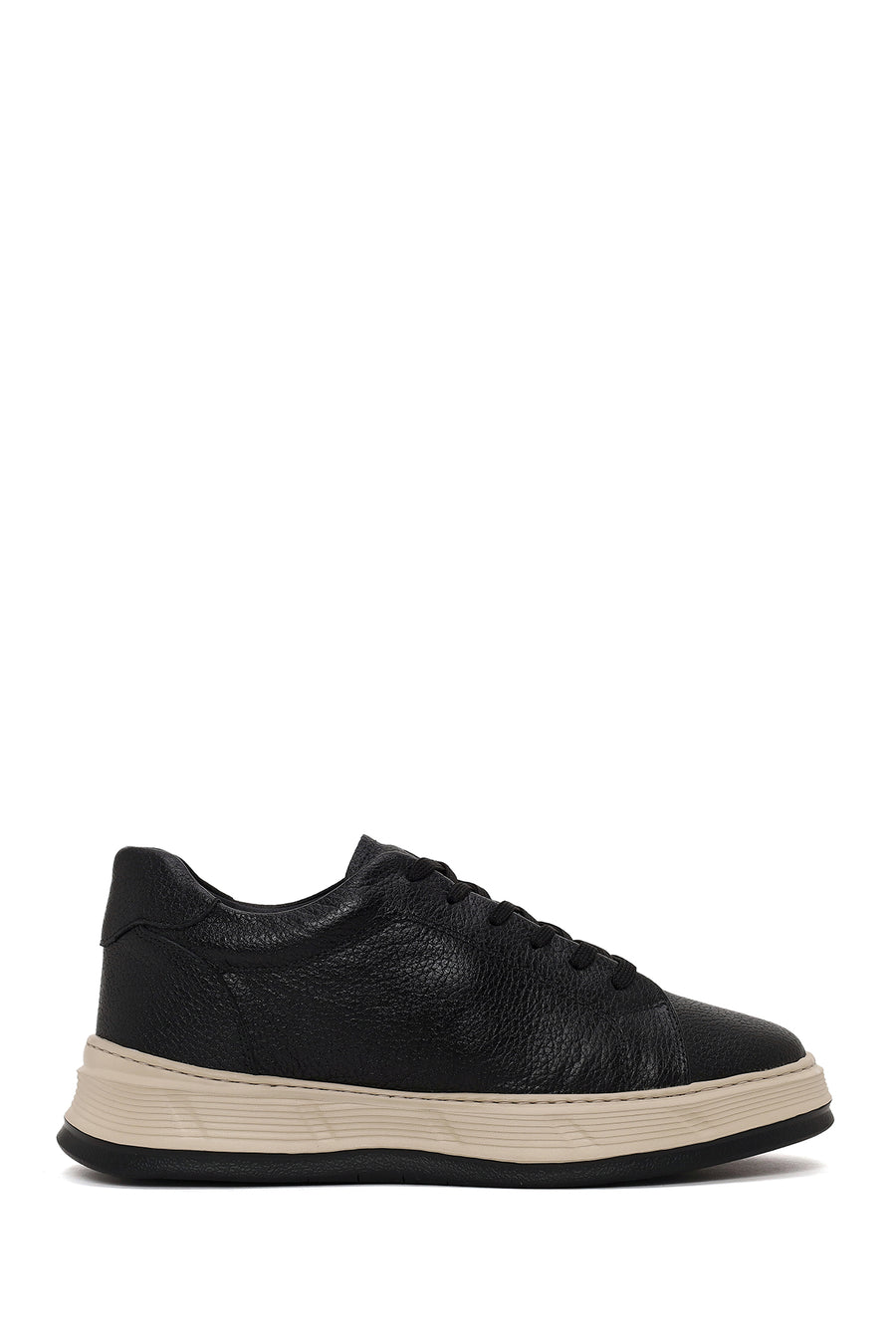 Male Black Lace-Up Thick-Soled Leather Sneaker WM837001DF | Derimod