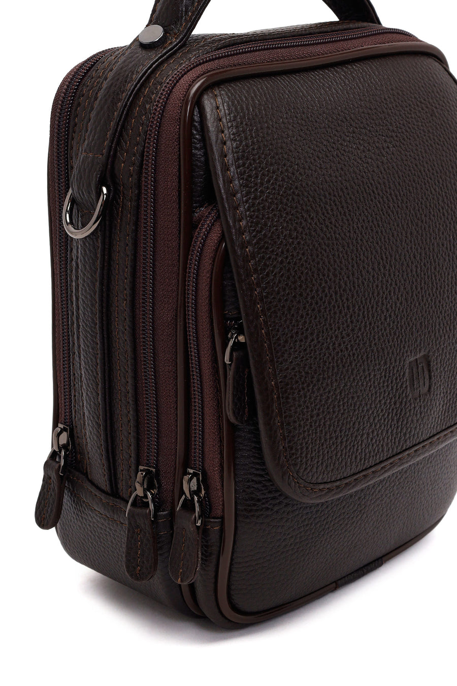Male Brown Long-Strap Leather Mini Handbag