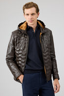 Silva Men's Brown Hooded Leather Jacket | Derimod