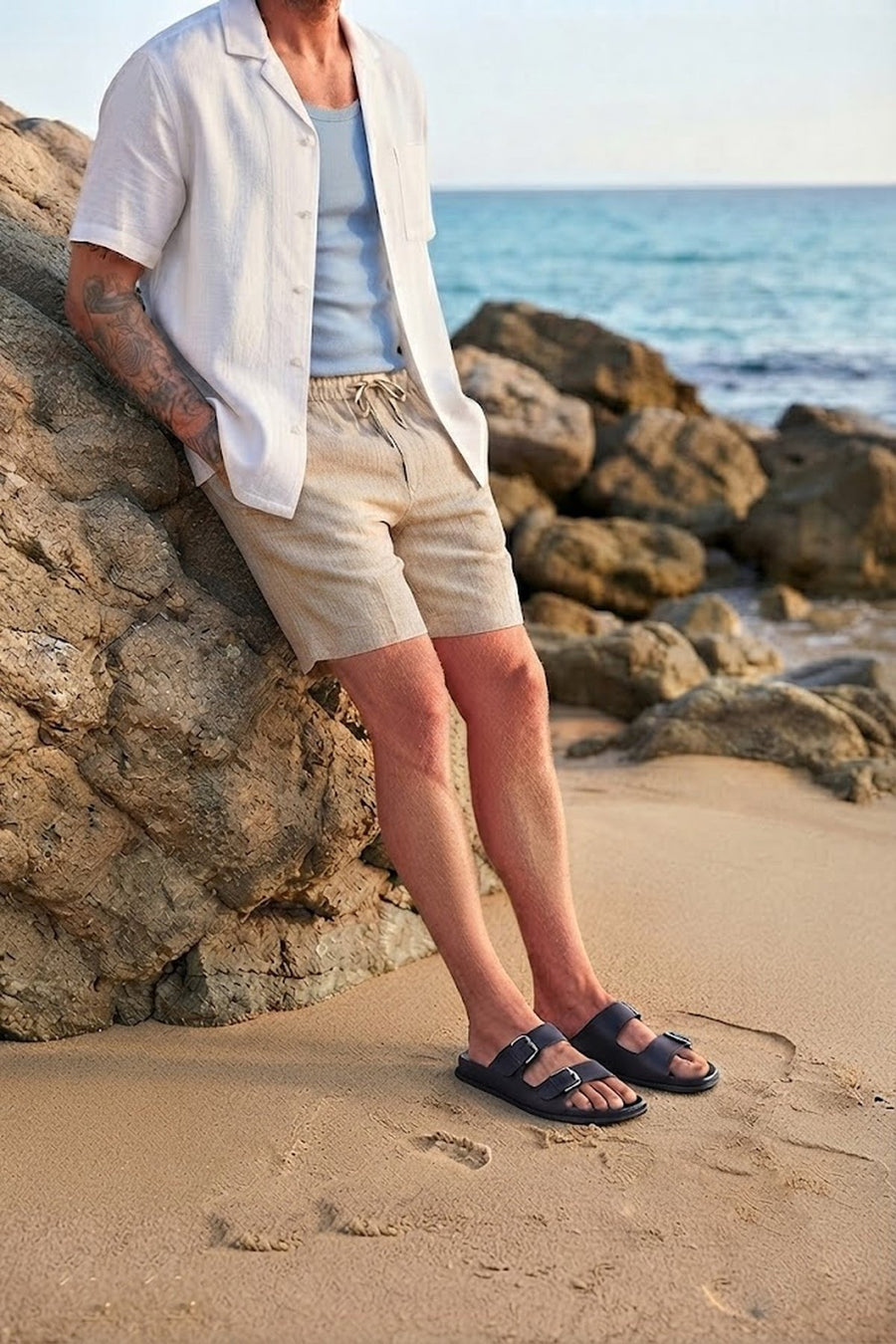Male Black Double-Buckle Nubuck Leather Slipper