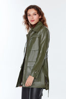 Anastasia Women's Khaki Long Leather Jacket | Derimod