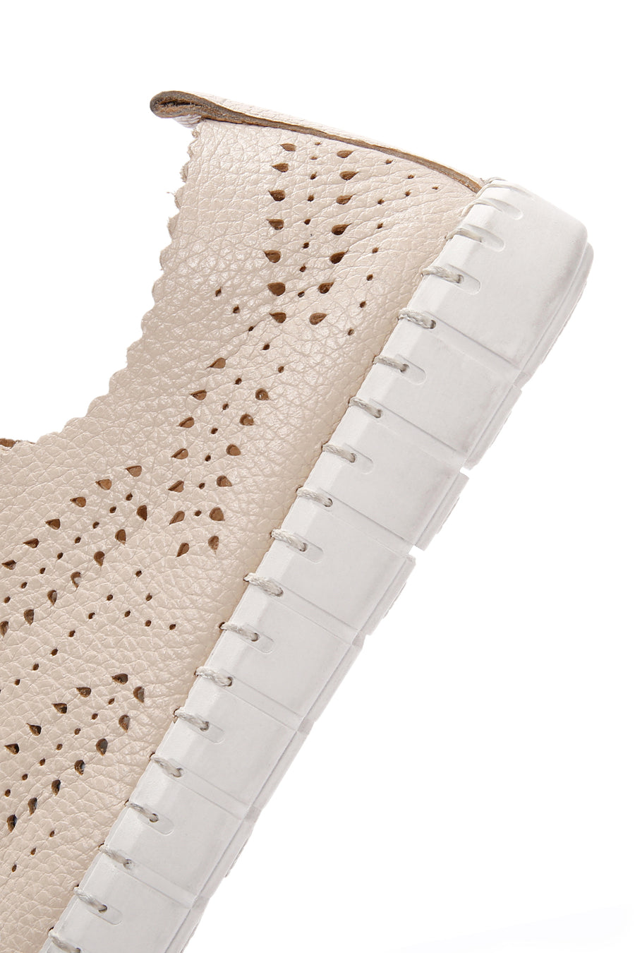 Woman Beige Laced Patterned Leather Comfort Shoes