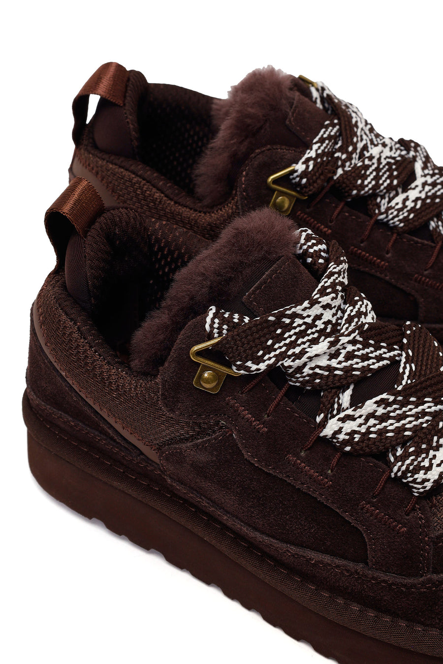 Kadın Kahverengi Bağcıklı Kalın Tabanlı Tüylü Süet Deri Teddy Sneaker