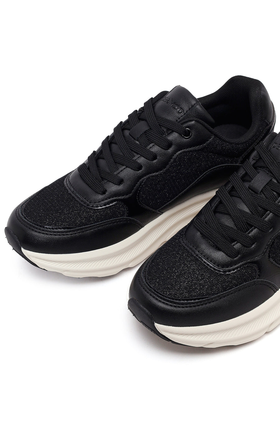 Women's Black Lace-Up Thick Soled Sneaker