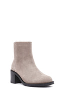 Women's Mink Zippered Thick Heel Suede Leather Boots | Derimod