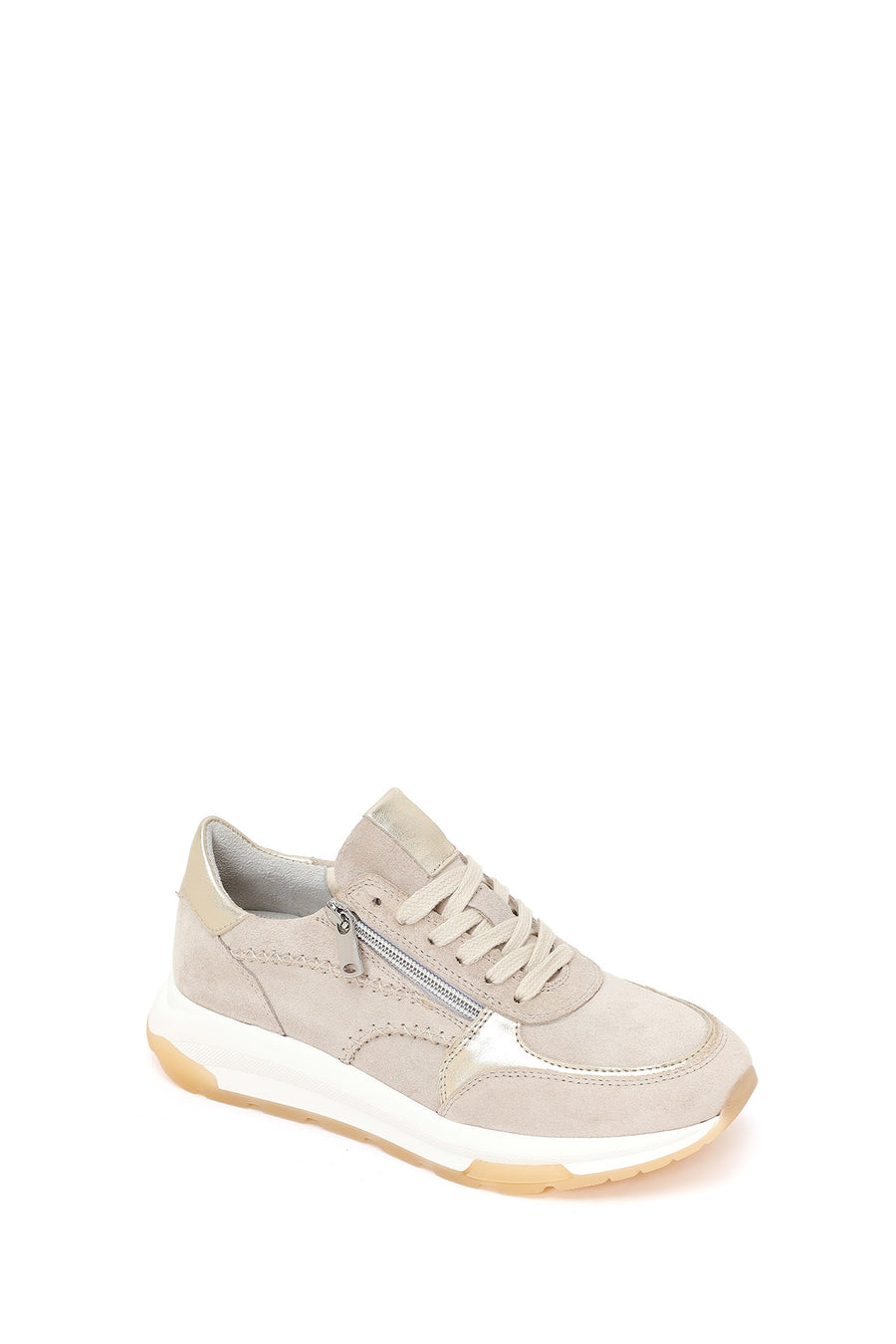 Kadın Bej Bağcıklı Kalın Tabanlı Süet Deri Sneaker