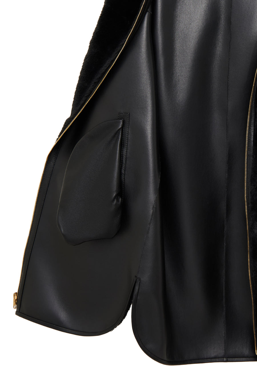 Artesina Women's Black Hooded Teddy Leather Coat