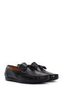 Men's Black Leather Printed Tassel Loafer | Derimod