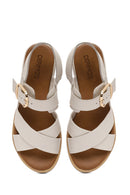 Women's Cream Ankle Buckle Thick Soled Leather Sandals | Derimod