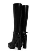 Women's Black Platform High Heel Leather Boots | Derimod