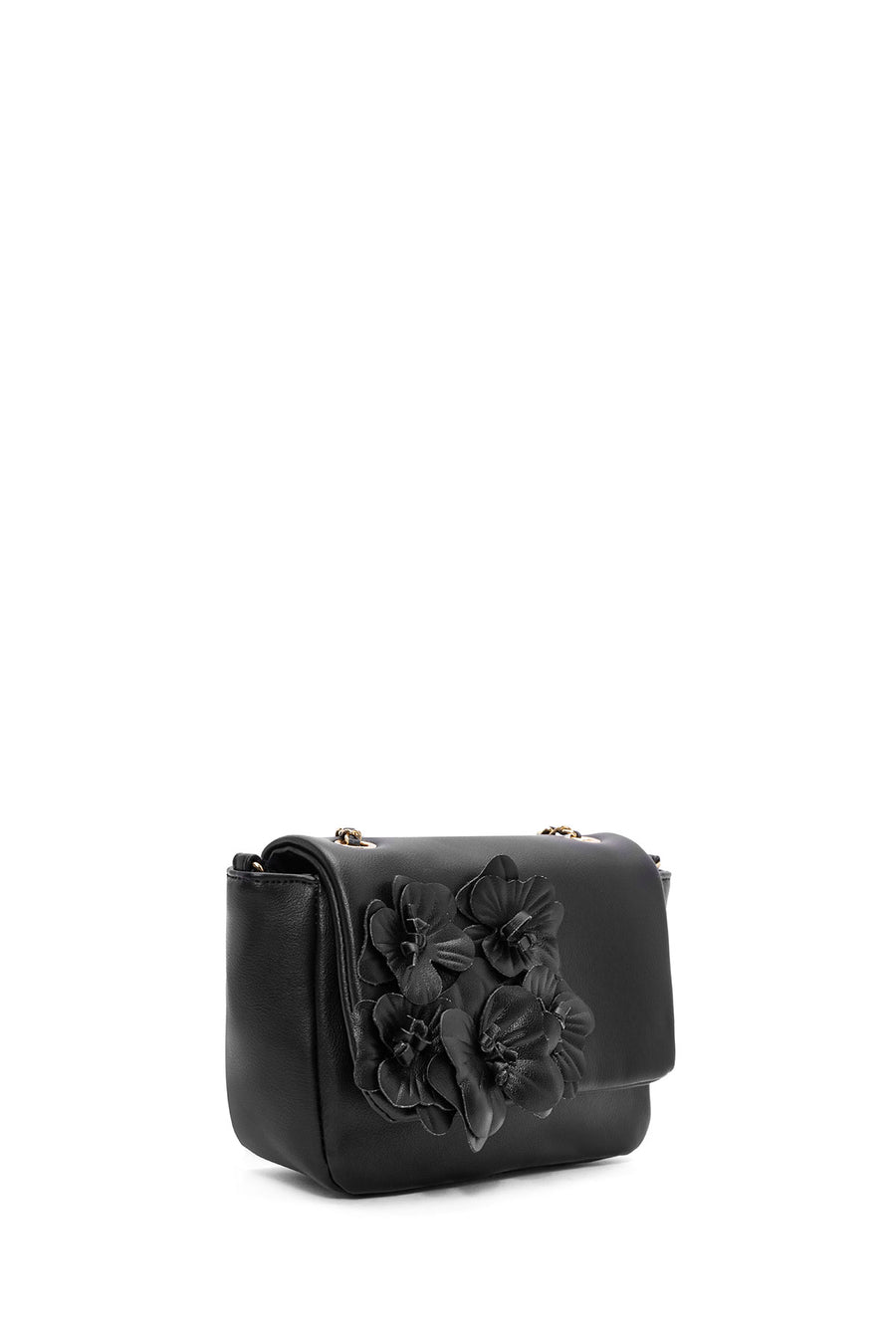 Women's Black Chain Strap Floral Detailed Mini Shoulder Bag