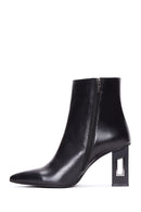 Women's Black Zippered Thick Heeled Leather Boots | Derimod