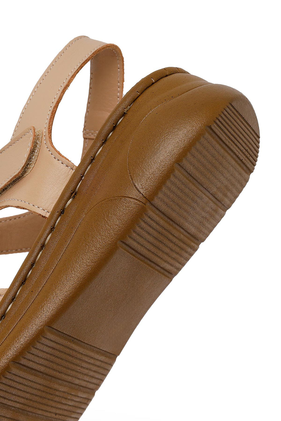 Woman Beige Strappy Leather Comfort Sandal