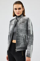 Sporty Women's Gray Short Nubuck Leather Sports Jacket | Derimod