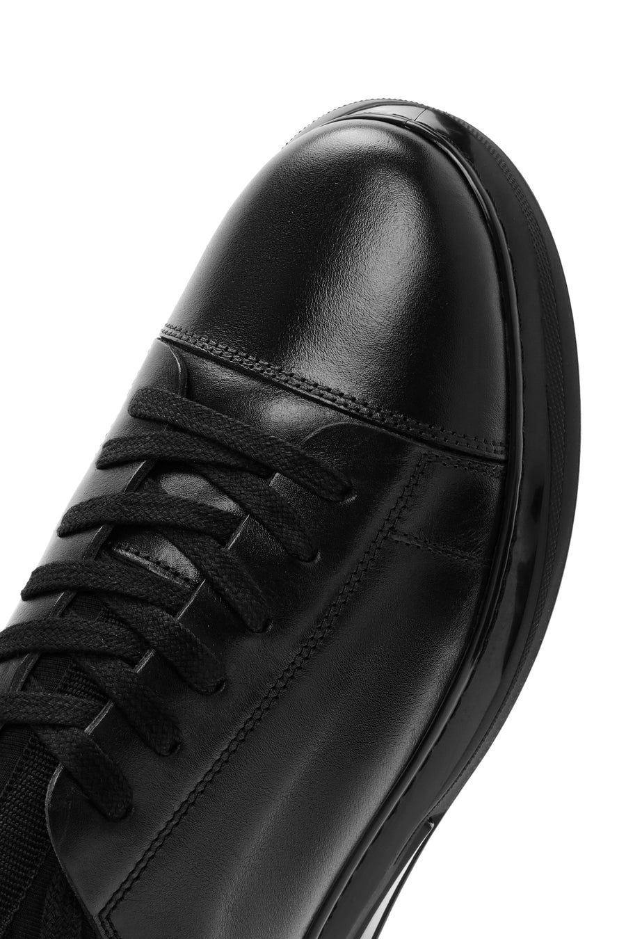 Erkek Siyah Bağcıklı Deri Sneaker