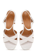 Women's White Ankle Strap Thick Heel Crocodile Sandals | Derimod